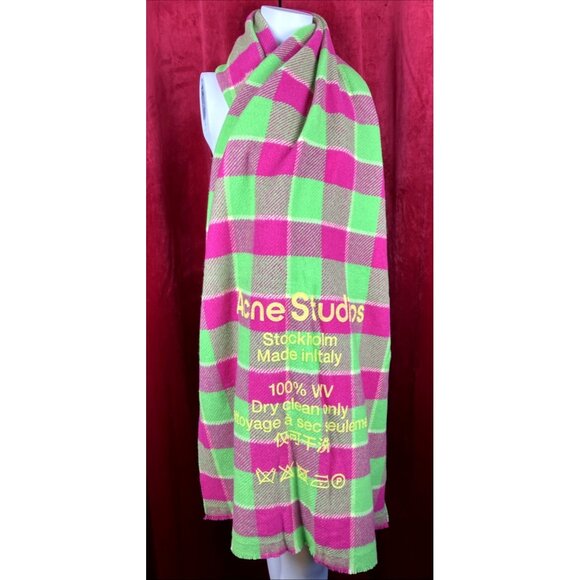 NWT NOS 90x29 Acne Studios Care Label Oversized Scarf Shawl  Green Pink - Picture 1 of 5